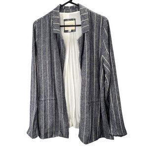 Linen Blend Blazer Jacket Thread & Supply L Blue White Stripe Coastal Beach